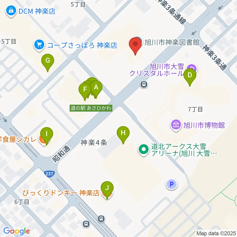 神楽市民交流センター 神楽公民館・木楽輪周辺のファミレス・ファーストフード一覧地図