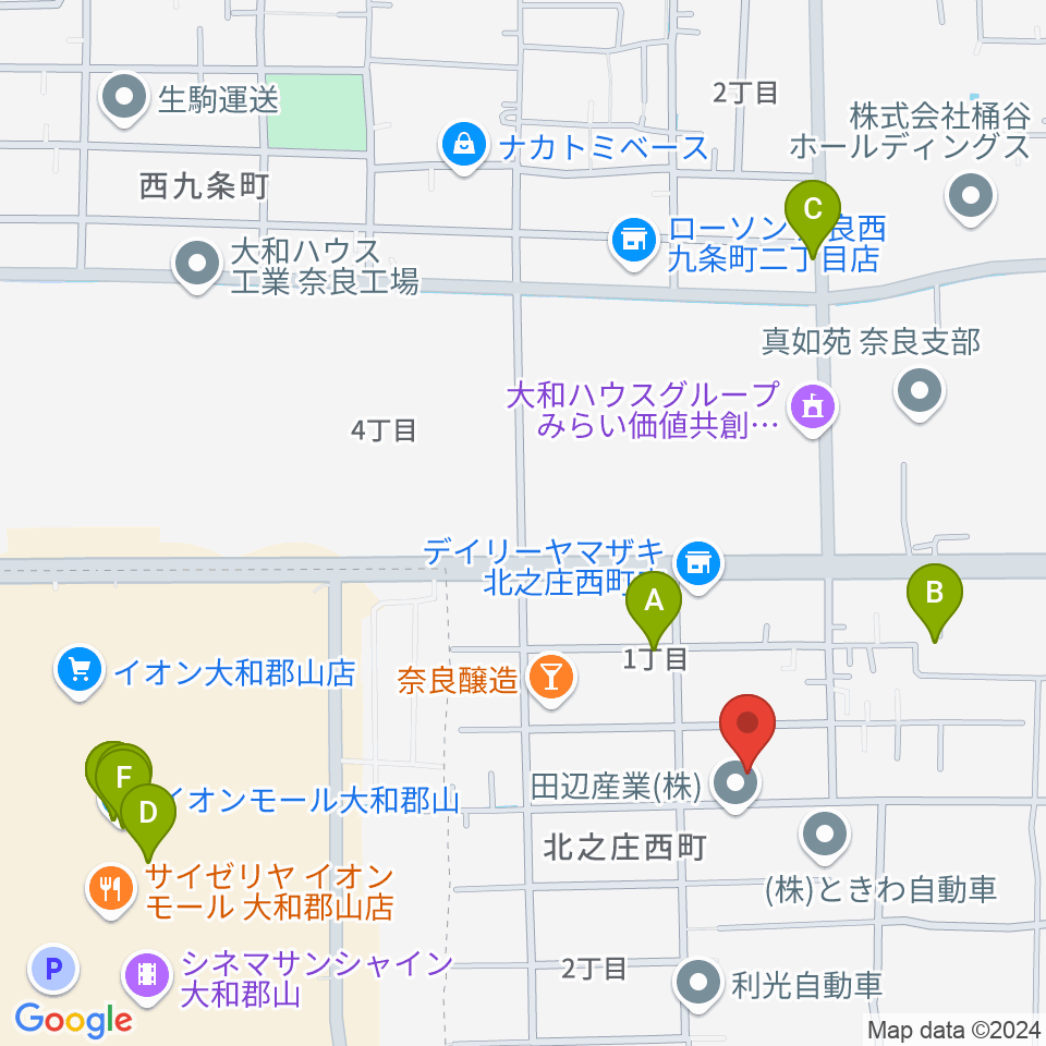 ジュエル奈良店周辺のファミレス・ファーストフード一覧地図