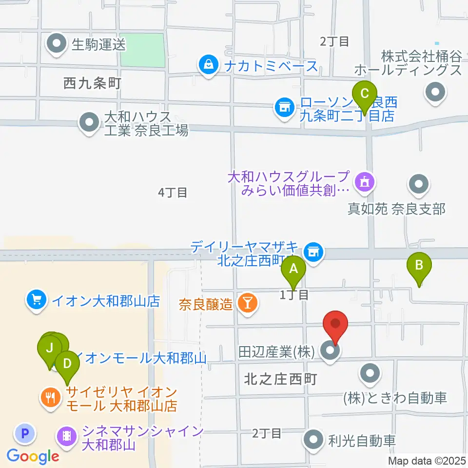 ジュエル奈良店周辺のファミレス・ファーストフード一覧地図