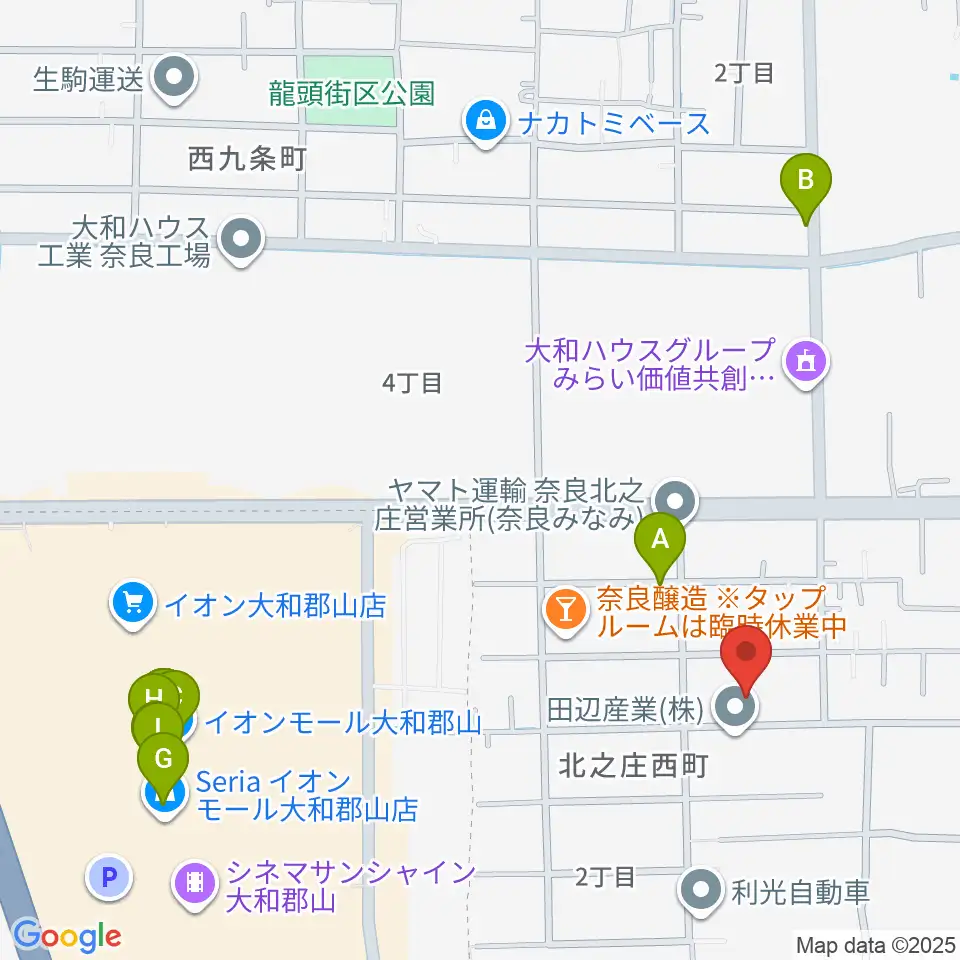 ジュエル奈良店周辺のファミレス・ファーストフード一覧地図