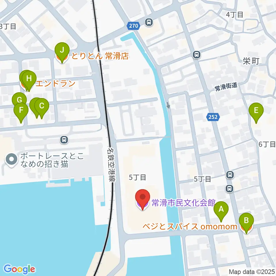 常滑市民文化会館周辺のファミレス・ファーストフード一覧地図