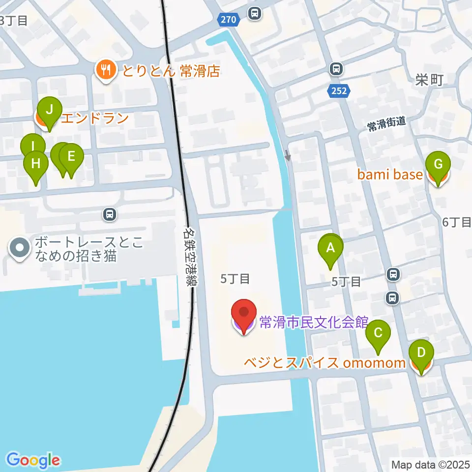 常滑市民文化会館周辺のファミレス・ファーストフード一覧地図