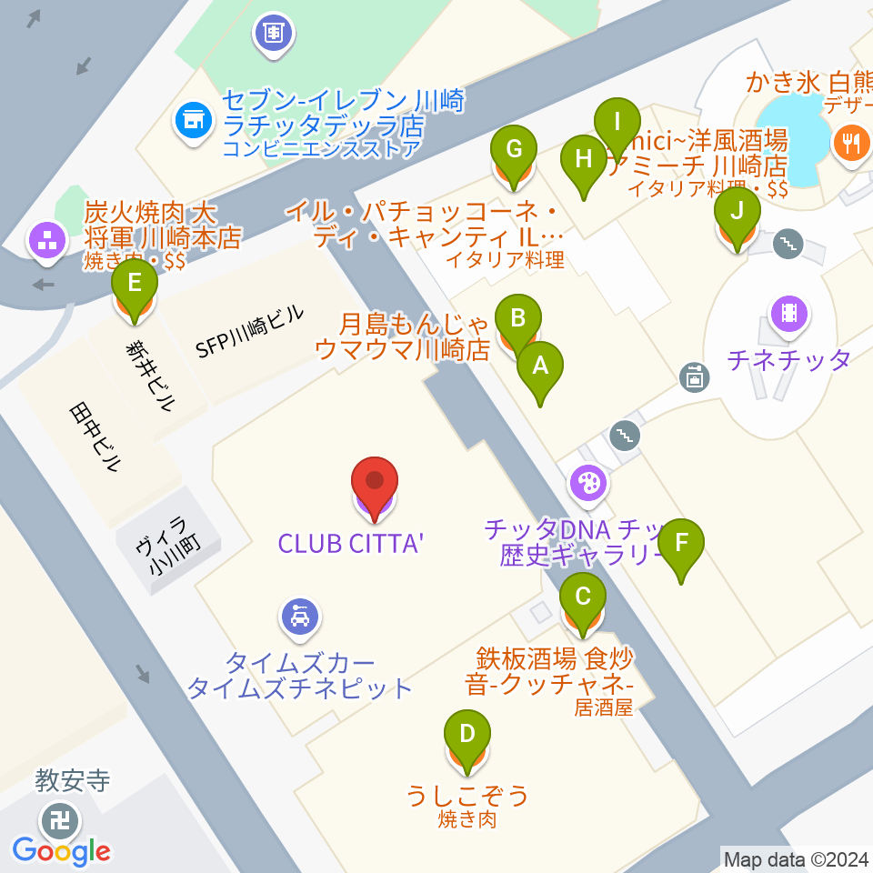 クラブチッタ周辺のファミレス・ファーストフード一覧地図