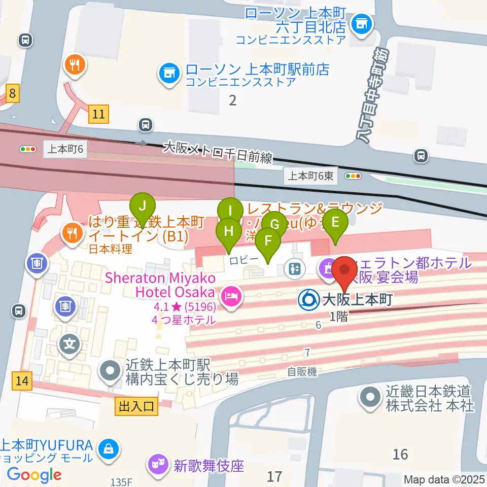 小阪楽器 上本町近鉄店周辺のファミレス・ファーストフード一覧地図