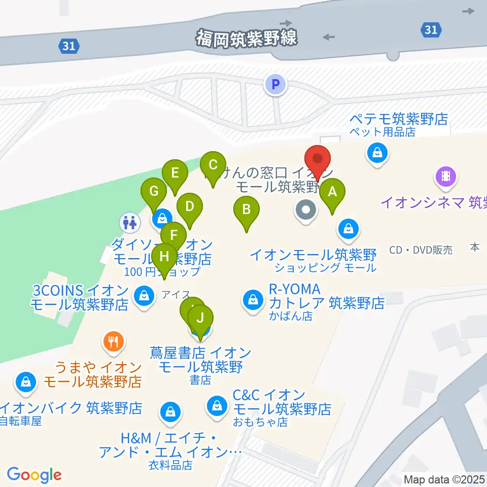島村楽器 イオンモール筑紫野店周辺のファミレス・ファーストフード一覧地図