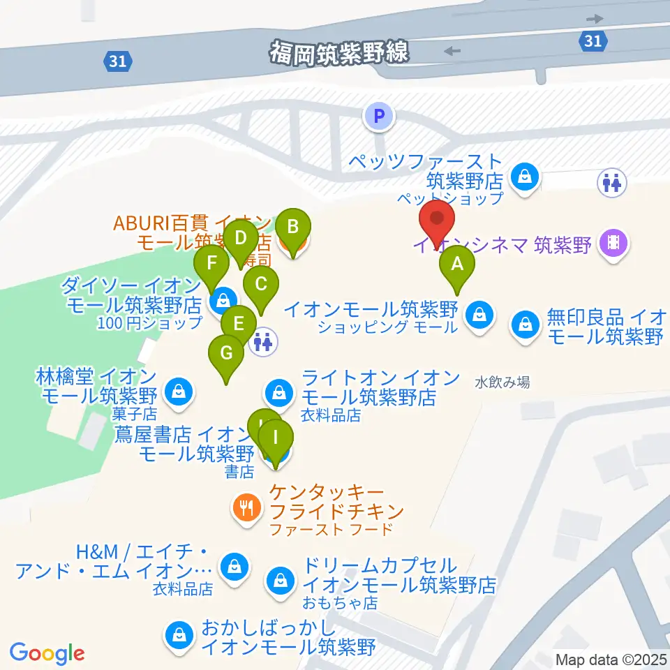 島村楽器 イオンモール筑紫野店周辺のファミレス・ファーストフード一覧地図