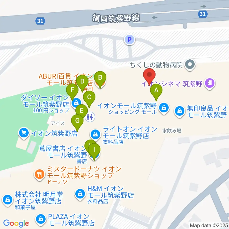 島村楽器 イオンモール筑紫野店周辺のファミレス・ファーストフード一覧地図