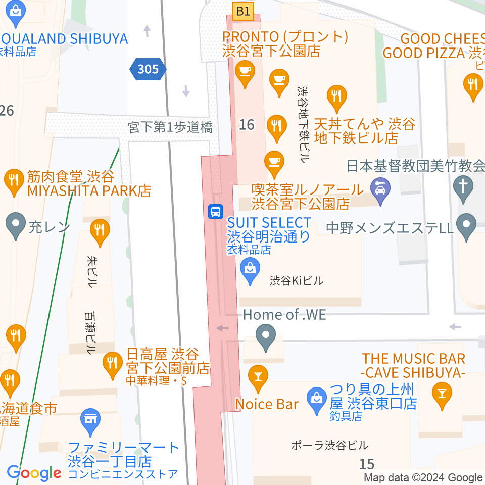 HMV&BOOKS SHIBUYA周辺のファミレス・ファーストフード一覧地図
