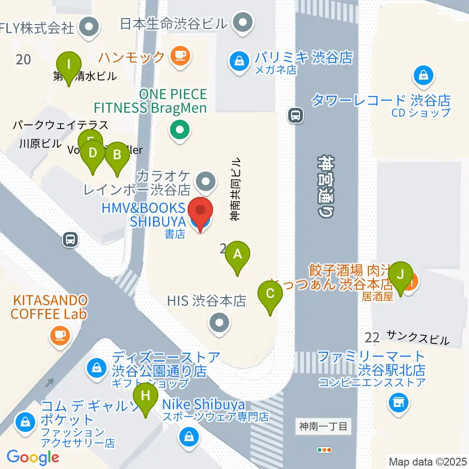 HMV&BOOKS SHIBUYA周辺のファミレス・ファーストフード一覧地図