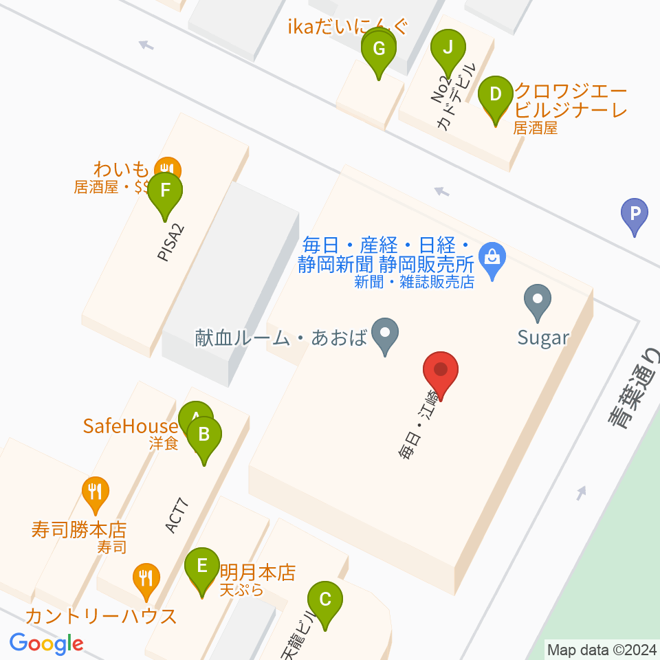 江崎ホール周辺のファミレス・ファーストフード一覧地図