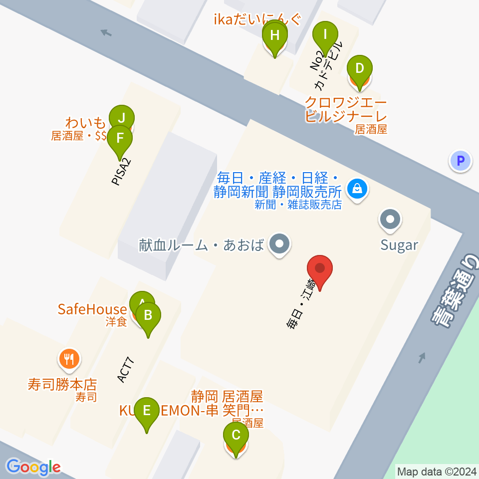 江崎ホール周辺のファミレス・ファーストフード一覧地図