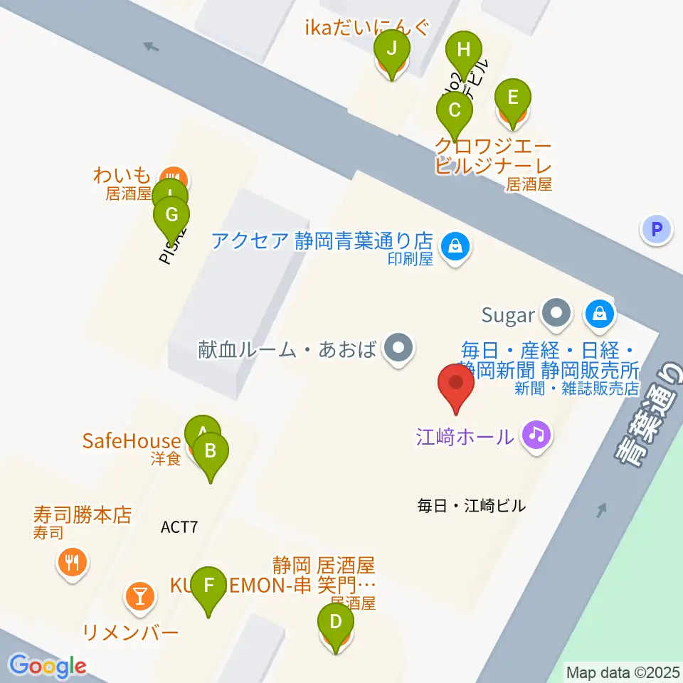 江崎ホール周辺のファミレス・ファーストフード一覧地図