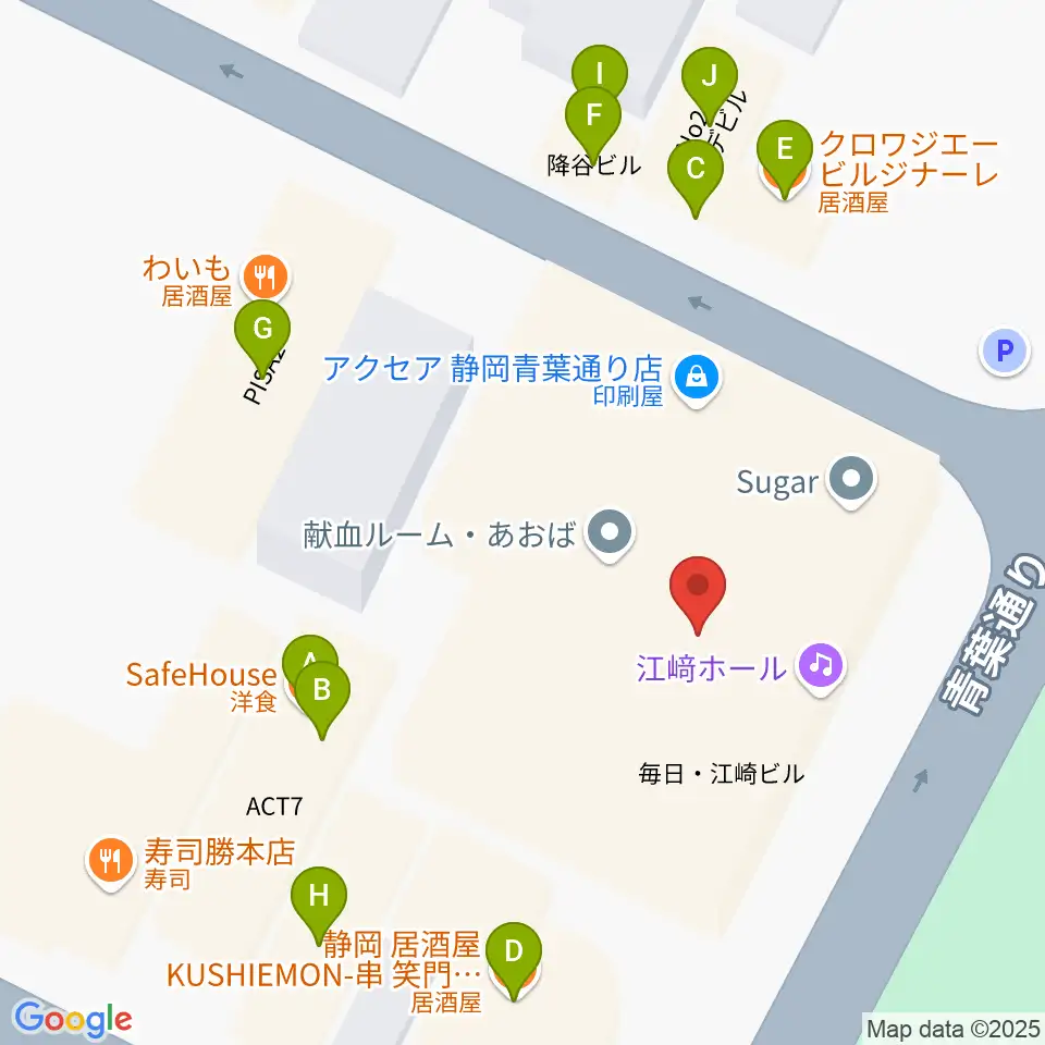 江崎ホール周辺のファミレス・ファーストフード一覧地図