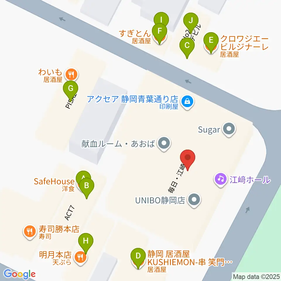 江崎ホール周辺のファミレス・ファーストフード一覧地図