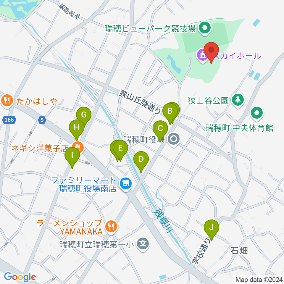 瑞穂ビューパーク・スカイホール周辺のファミレス・ファーストフード一覧地図