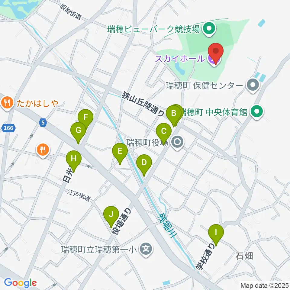 瑞穂ビューパーク・スカイホール周辺のファミレス・ファーストフード一覧地図