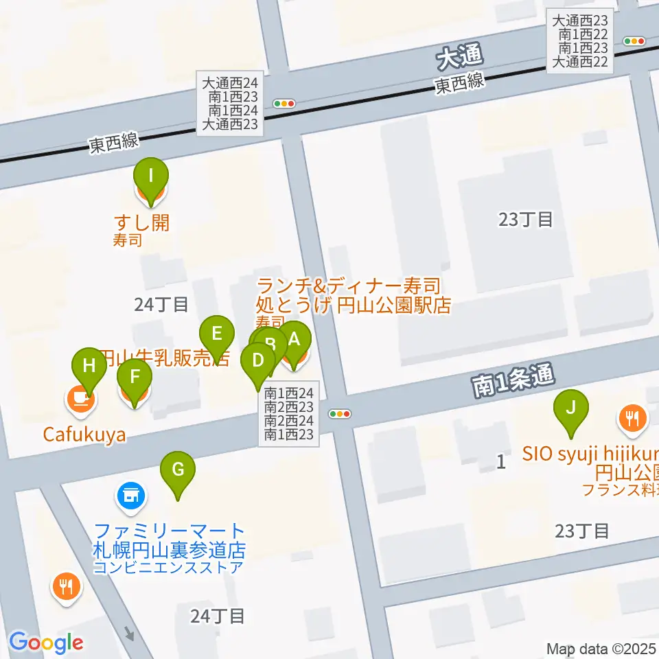 札幌リボルバー909周辺のファミレス・ファーストフード一覧地図
