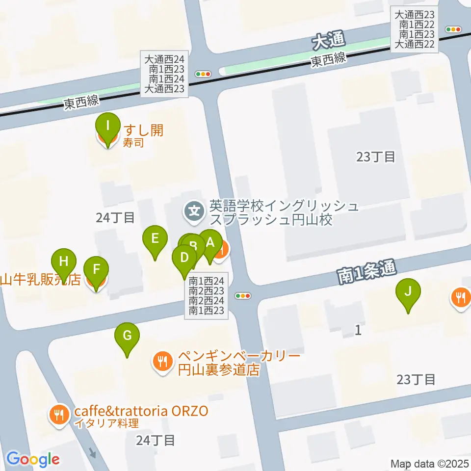 札幌リボルバー909周辺のファミレス・ファーストフード一覧地図