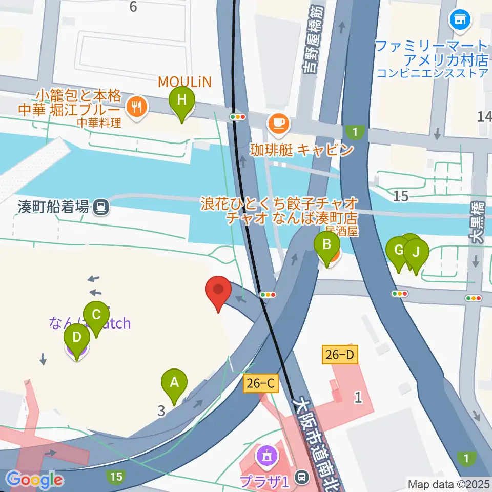 難波S.O.Ra.周辺のファミレス・ファーストフード一覧地図