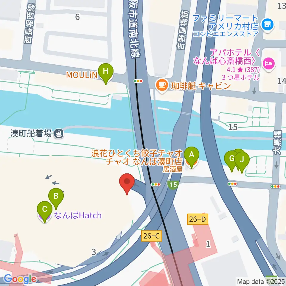 難波S.O.Ra.周辺のファミレス・ファーストフード一覧地図