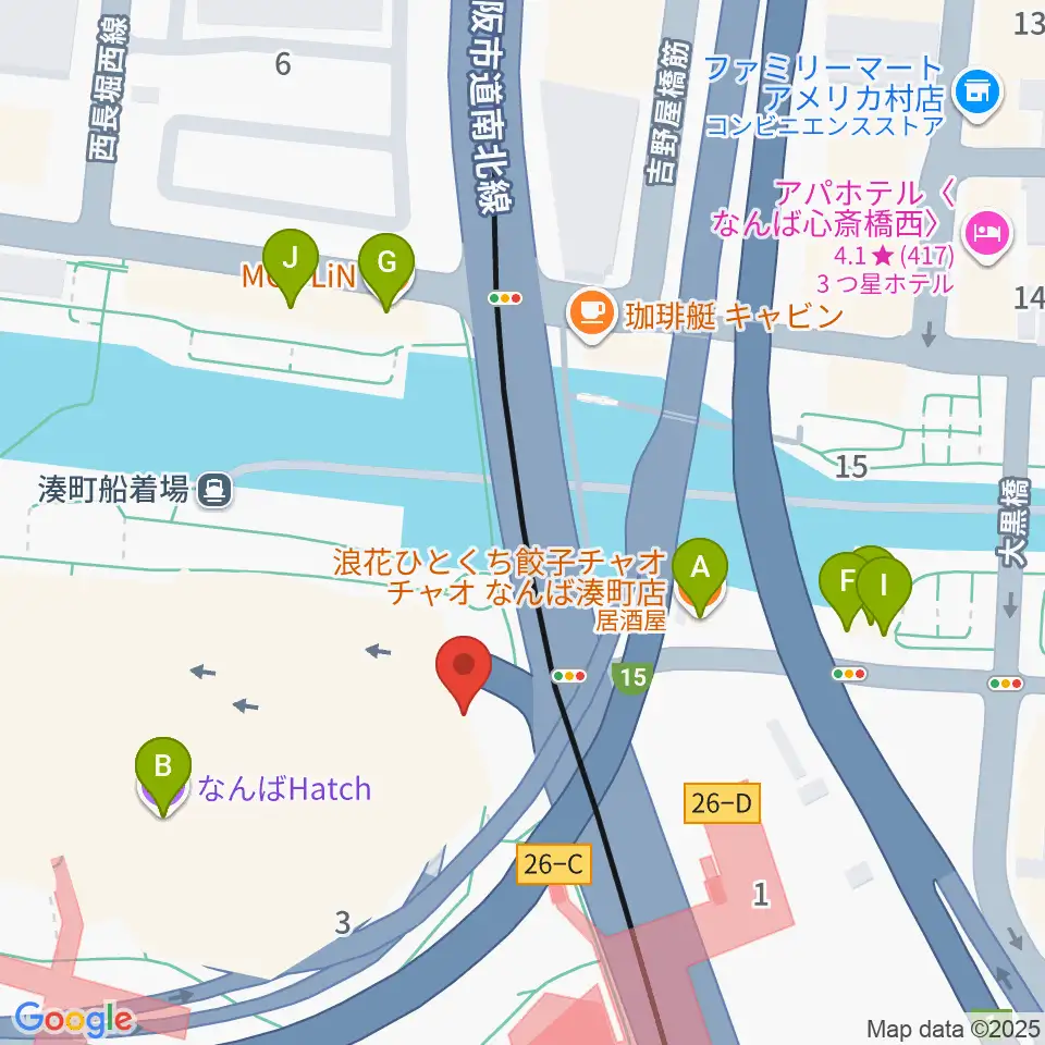 難波S.O.Ra.周辺のファミレス・ファーストフード一覧地図