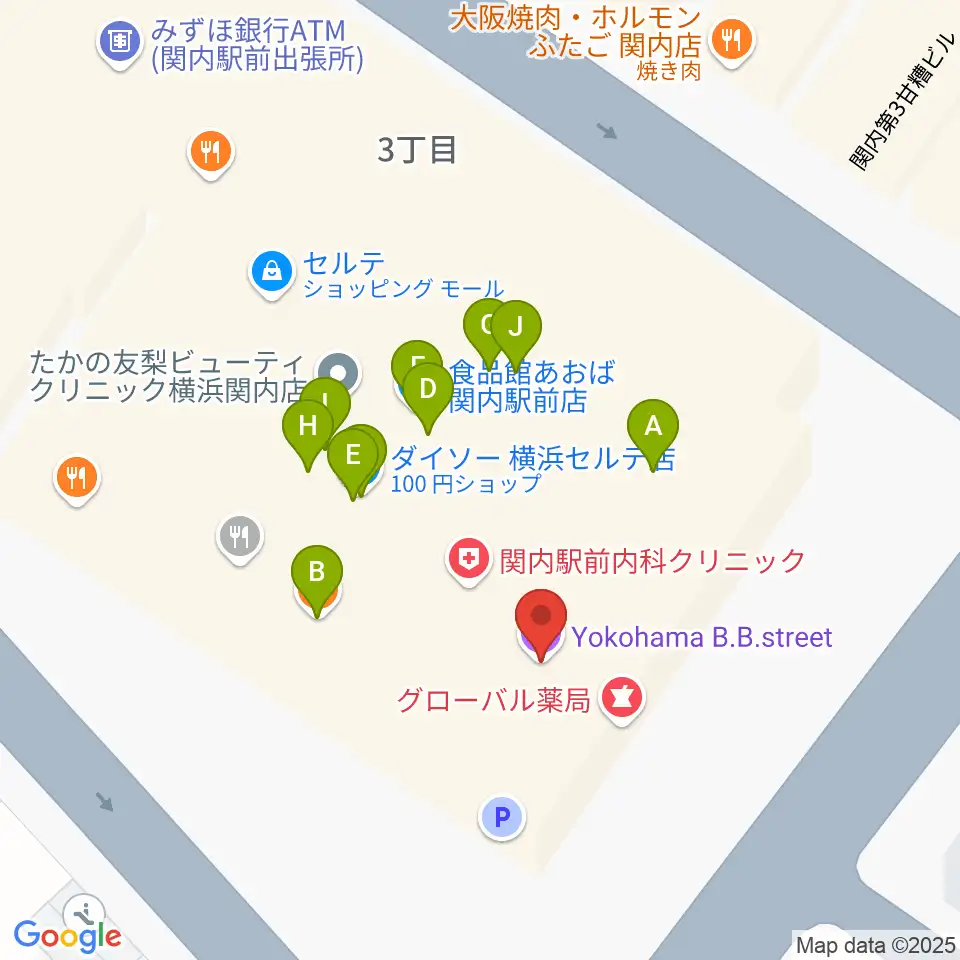 横浜B.B.STREET周辺のファミレス・ファーストフード一覧地図