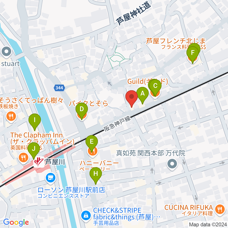 芦屋サロン・クラシック周辺のファミレス・ファーストフード一覧地図