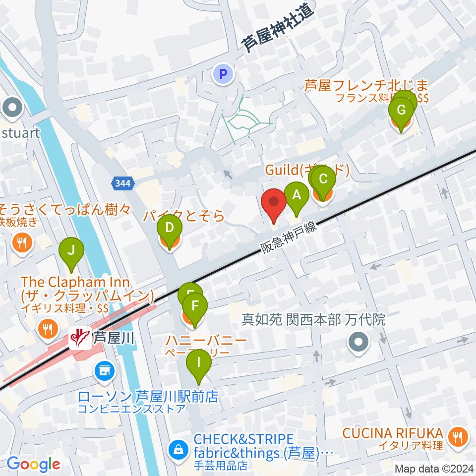 芦屋サロン・クラシック周辺のファミレス・ファーストフード一覧地図