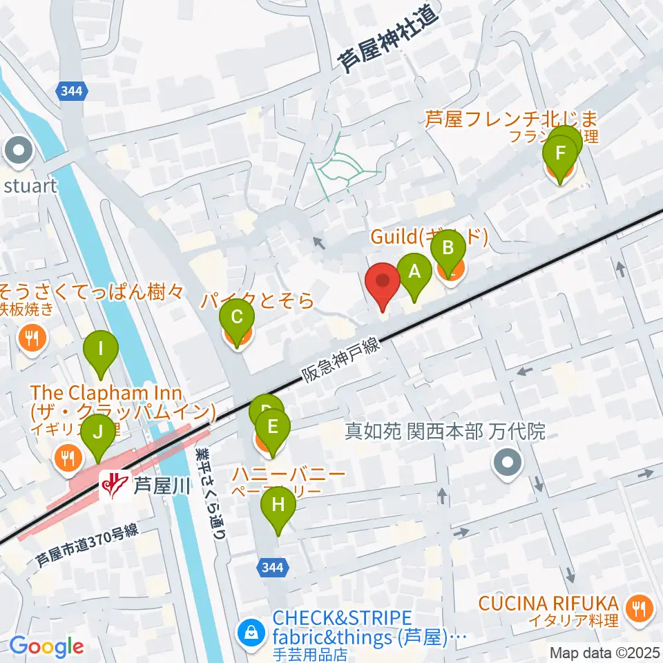 芦屋サロン・クラシック周辺のファミレス・ファーストフード一覧地図