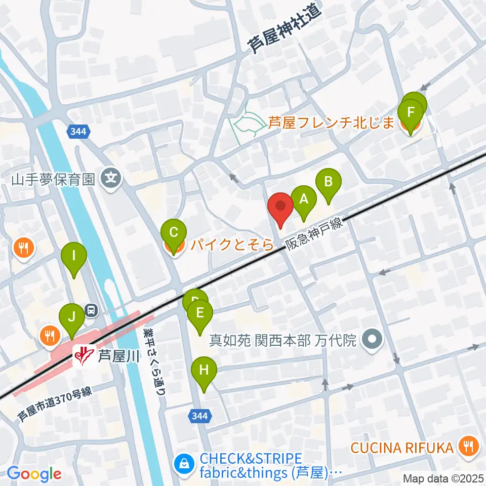 芦屋サロン・クラシック周辺のファミレス・ファーストフード一覧地図