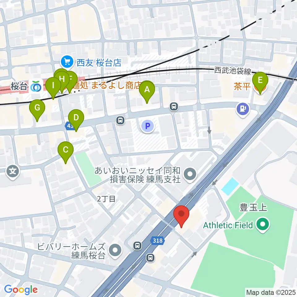 トーン音楽教室 練馬桜台校周辺のファミレス・ファーストフード一覧地図