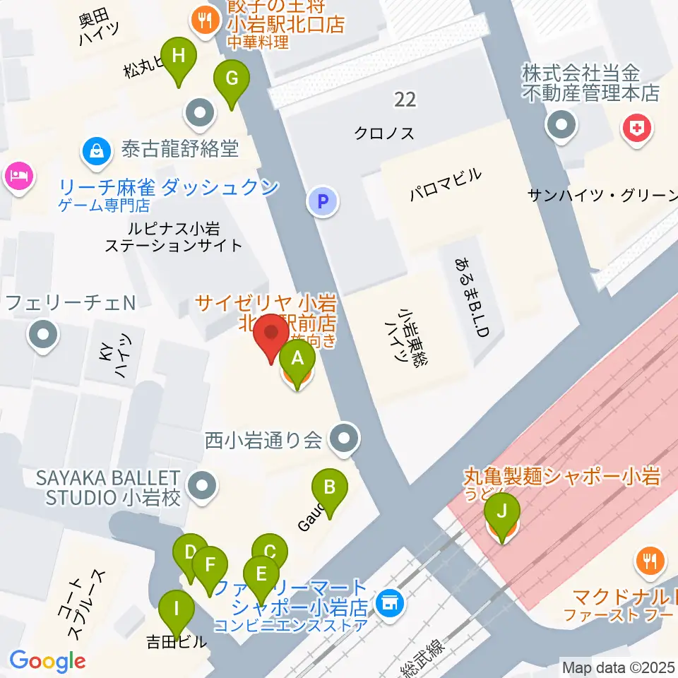 音楽教室ミュージックベア小岩校周辺のファミレス・ファーストフード一覧地図