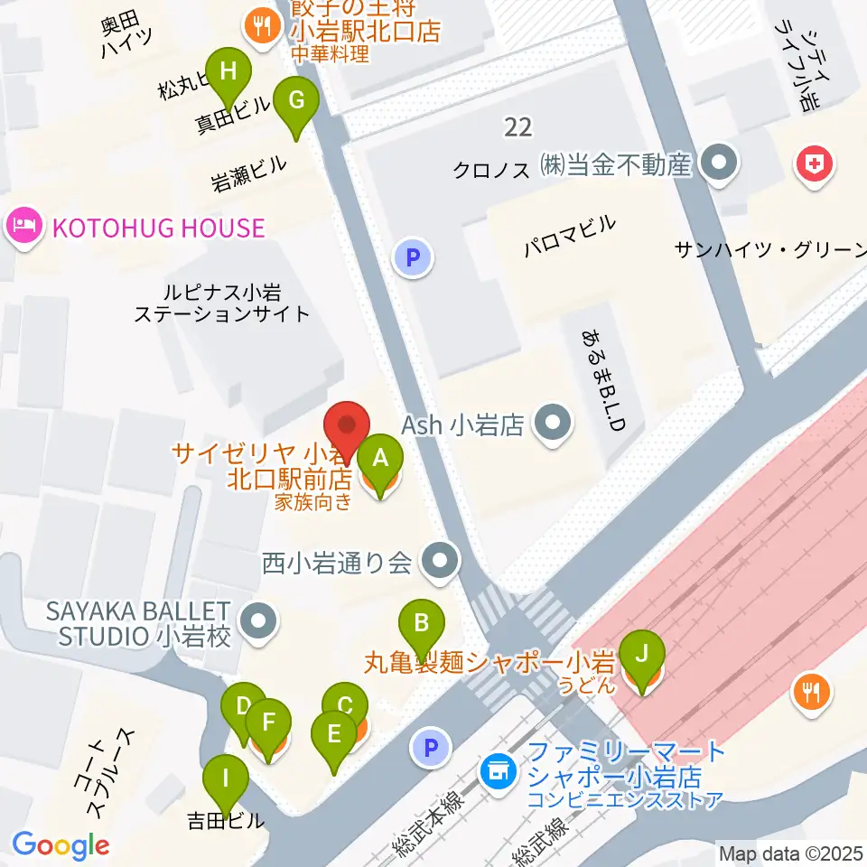 音楽教室ミュージックベア小岩校周辺のファミレス・ファーストフード一覧地図