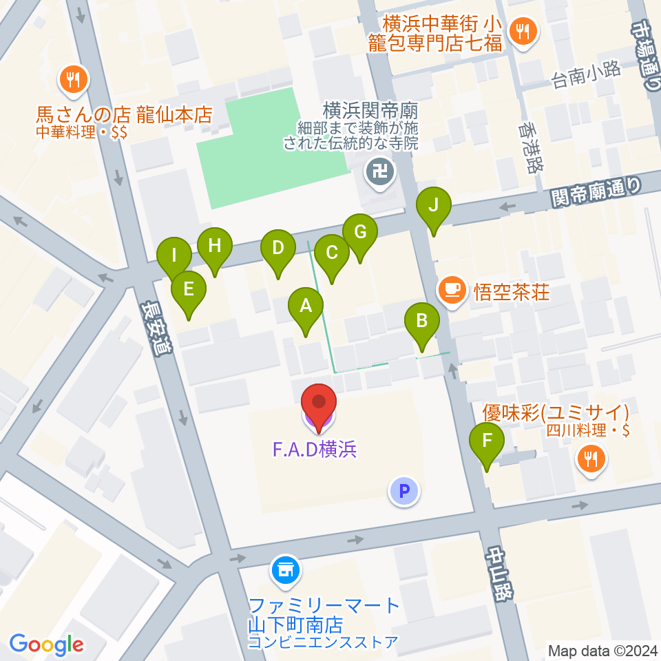 横浜F.A.D周辺のファミレス・ファーストフード一覧地図