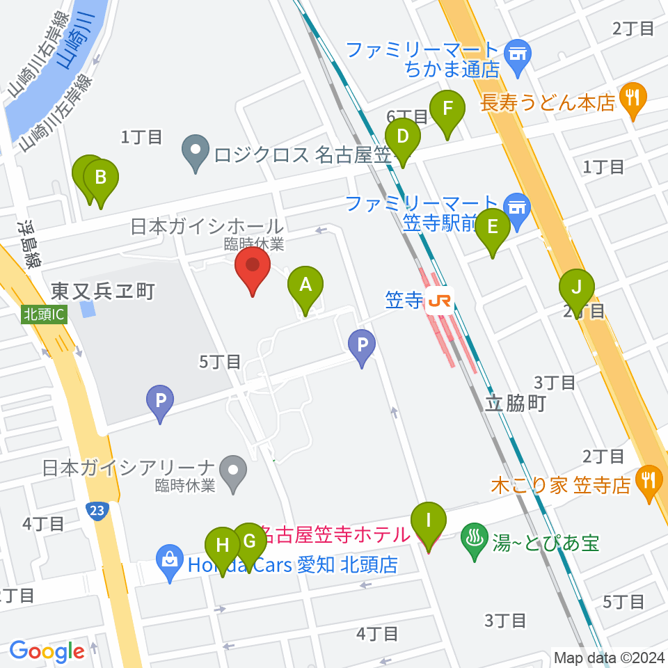 日本ガイシホール周辺のファミレス・ファーストフード一覧地図