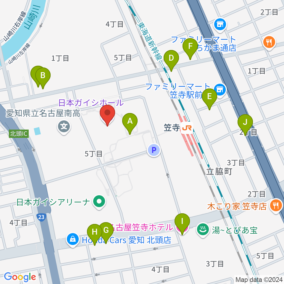 日本ガイシホール周辺のファミレス・ファーストフード一覧地図