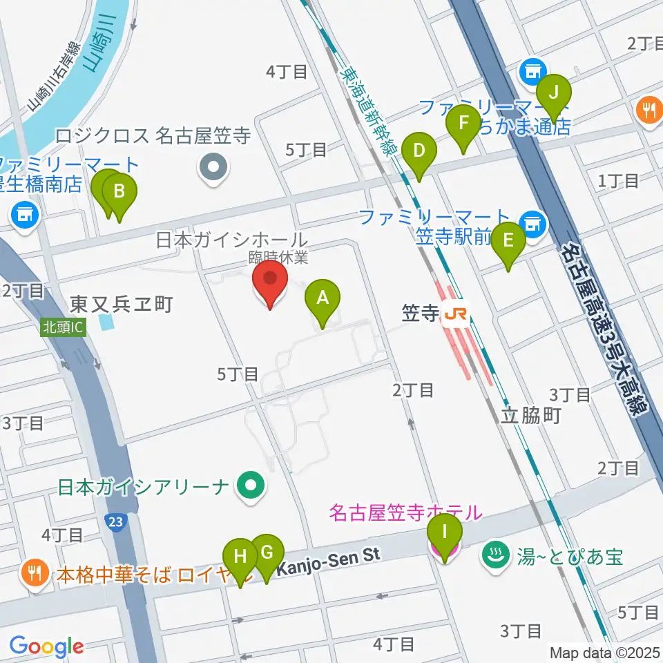 日本ガイシホール周辺のファミレス・ファーストフード一覧地図