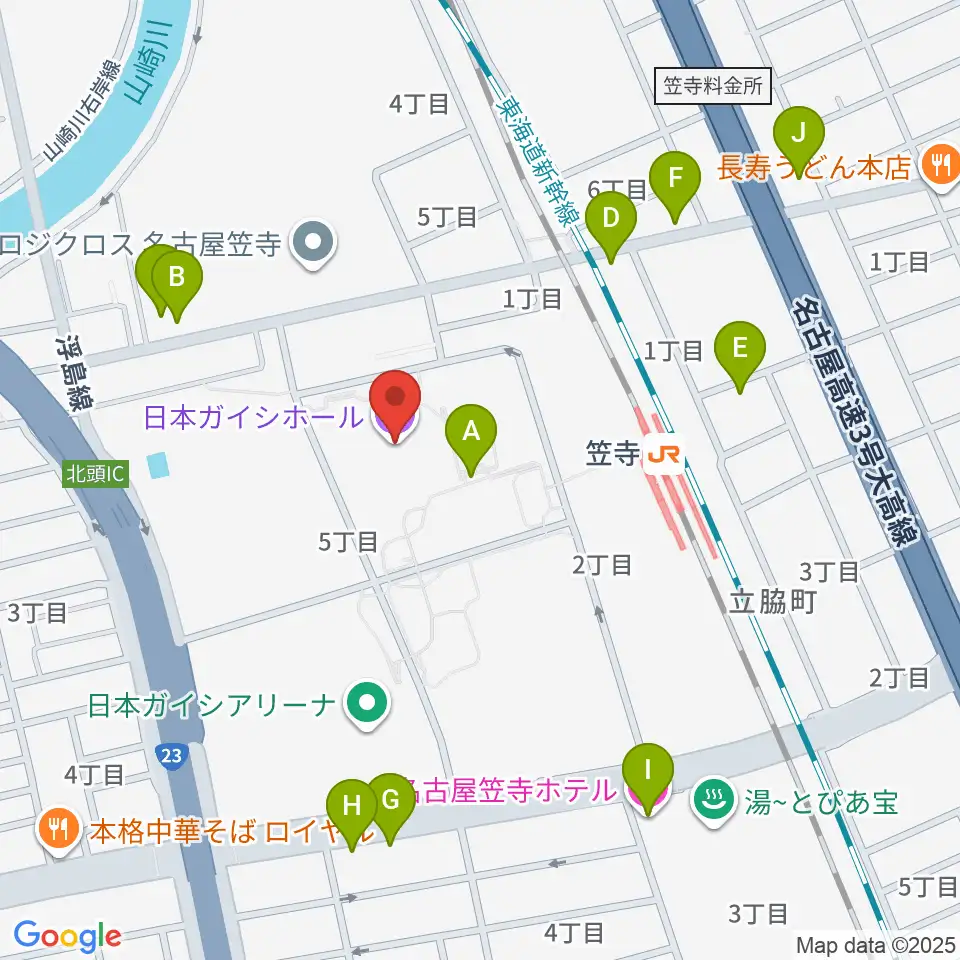 日本ガイシホール周辺のファミレス・ファーストフード一覧地図