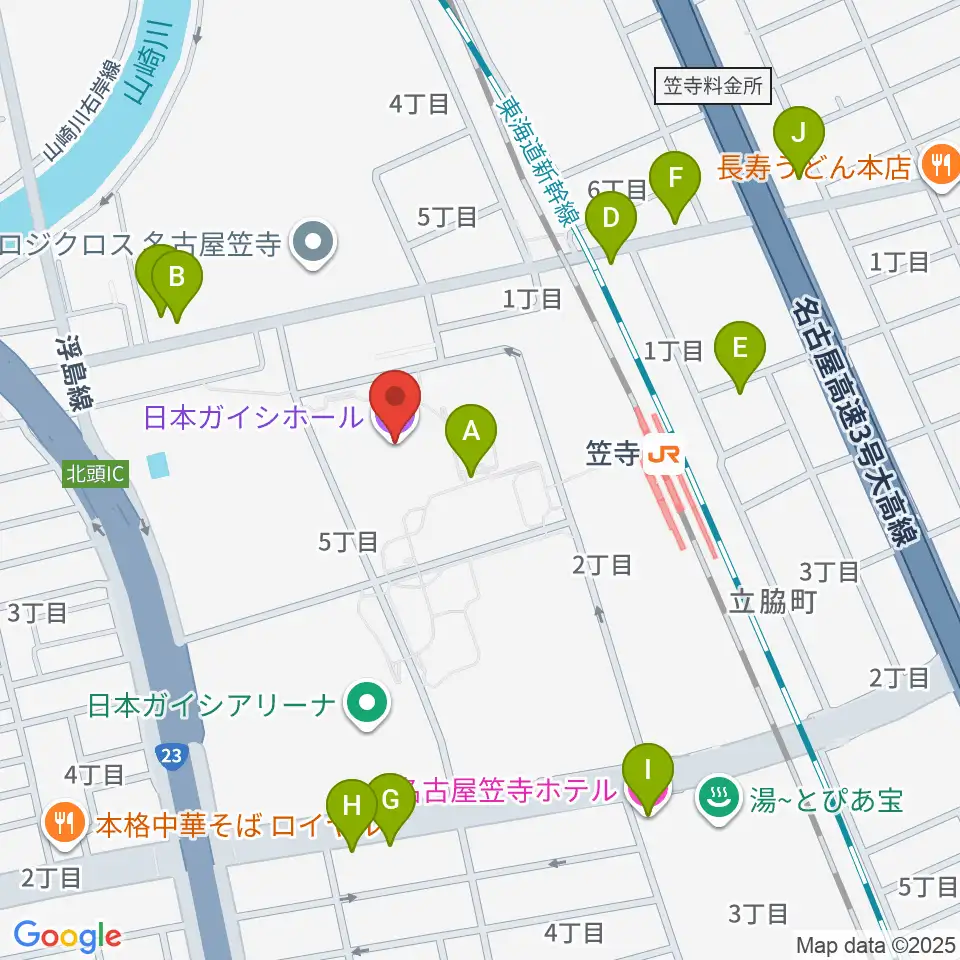 日本ガイシホール周辺のファミレス・ファーストフード一覧地図