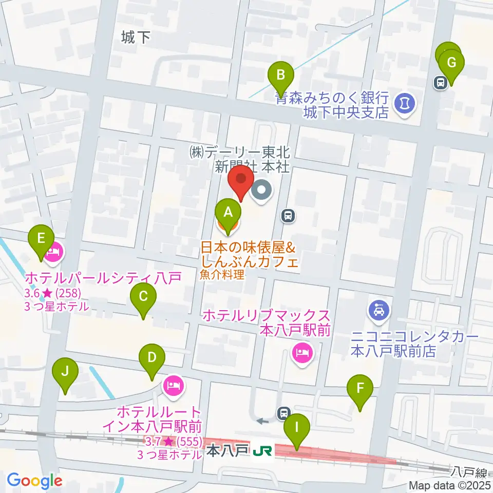 デーリー東北ホール周辺のファミレス・ファーストフード一覧地図
