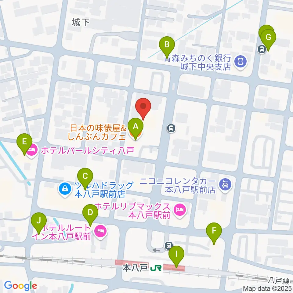 デーリー東北ホール周辺のファミレス・ファーストフード一覧地図