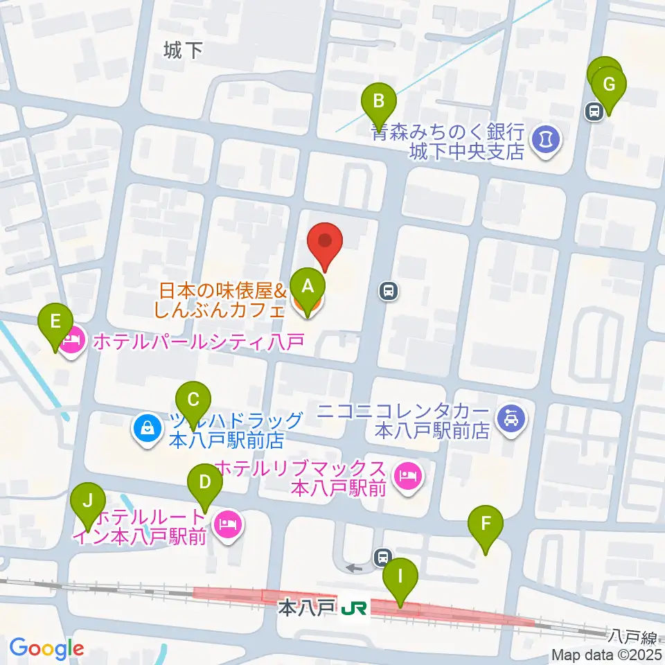 デーリー東北ホール周辺のファミレス・ファーストフード一覧地図