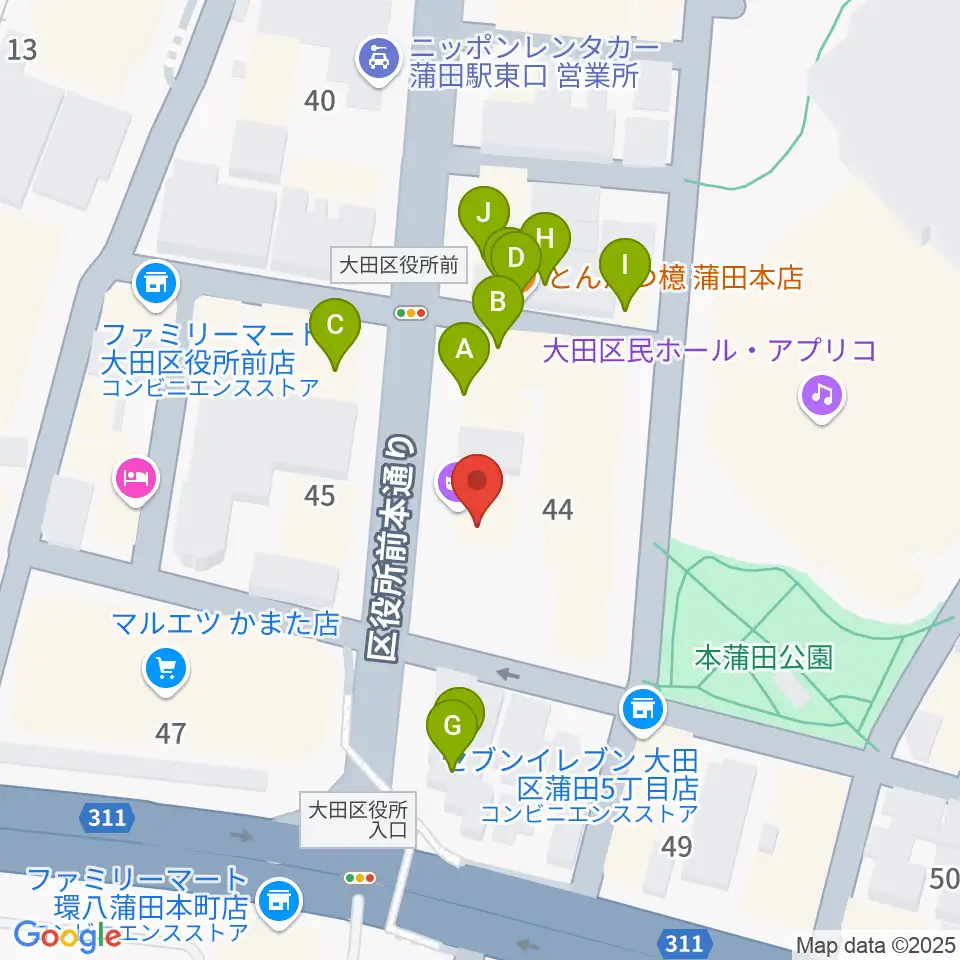 蒲田ニューエイト周辺のファミレス・ファーストフード一覧地図
