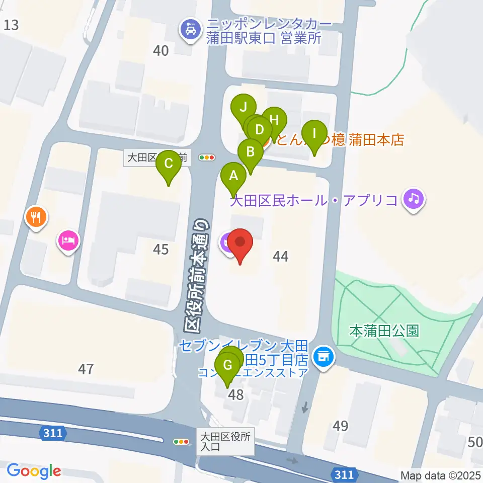 蒲田ニューエイト周辺のファミレス・ファーストフード一覧地図