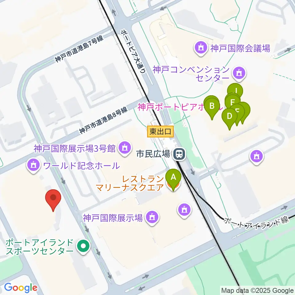 ワールド記念ホール周辺のファミレス・ファーストフード一覧地図