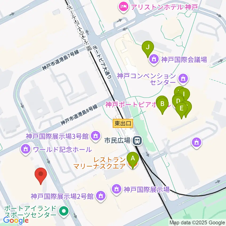 ワールド記念ホール周辺のファミレス・ファーストフード一覧地図