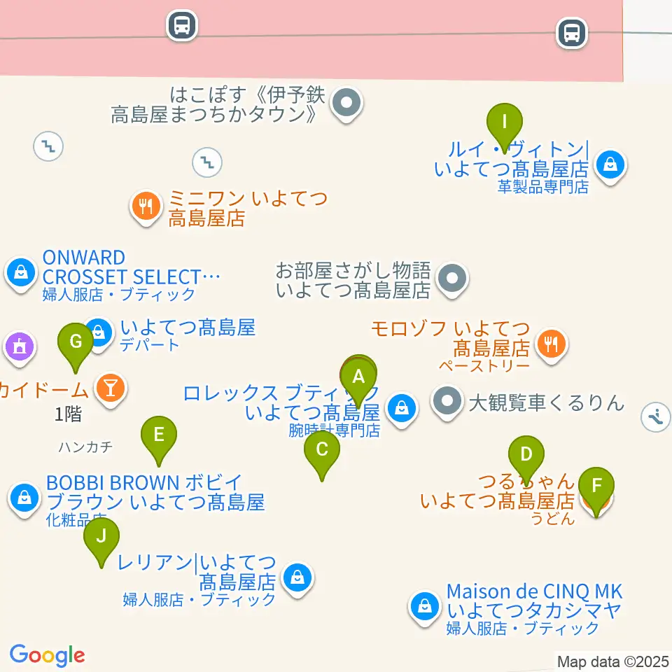 いよてつ高島屋9F ローズホール周辺のファミレス・ファーストフード一覧地図