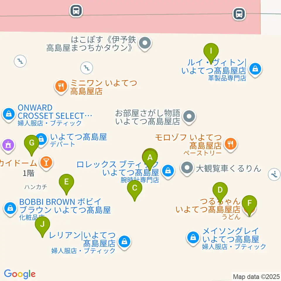 いよてつ高島屋9F ローズホール周辺のファミレス・ファーストフード一覧地図