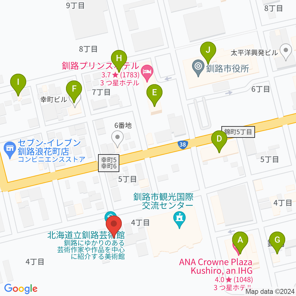 北海道立釧路芸術館 アートホール周辺のファミレス・ファーストフード一覧地図