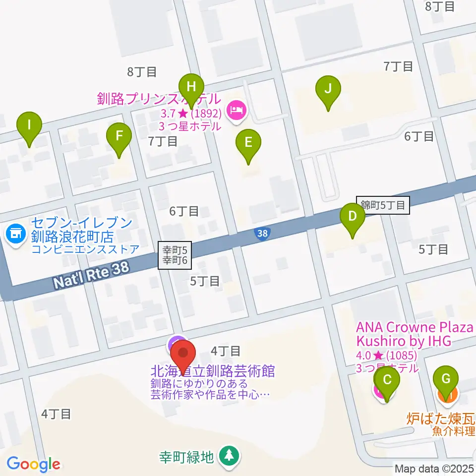 北海道立釧路芸術館 アートホール周辺のファミレス・ファーストフード一覧地図